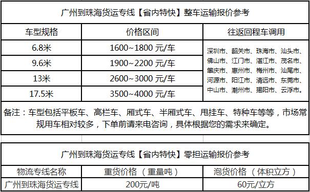 成都到珠海运输专线整车零担价格报价